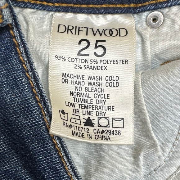 DRIFTWOOD Jackie Aztec Embroidered Mid Rise Raw Hem Skinny Jean Denim - Picture 7 of 9